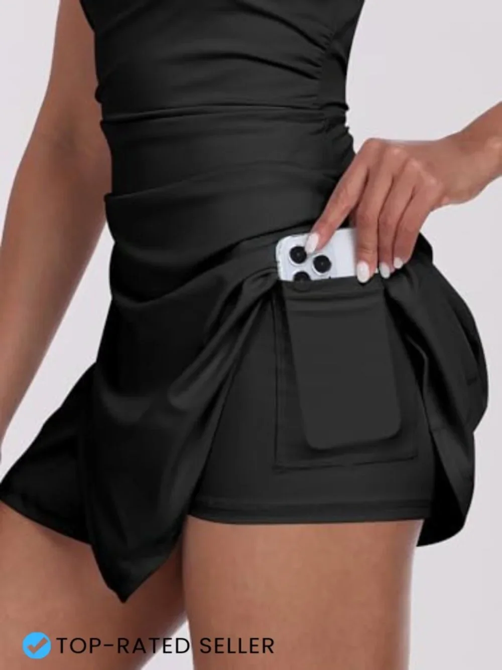 Square Neck Sleeveless Tennis Dress with Built-in Shorts Athletic Skort Golf - Picture 3 of 7